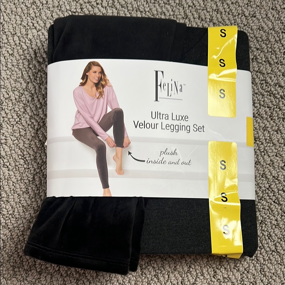 NWT Felina Ultra Luxe Charcoal Velour Shirt & Legging Set